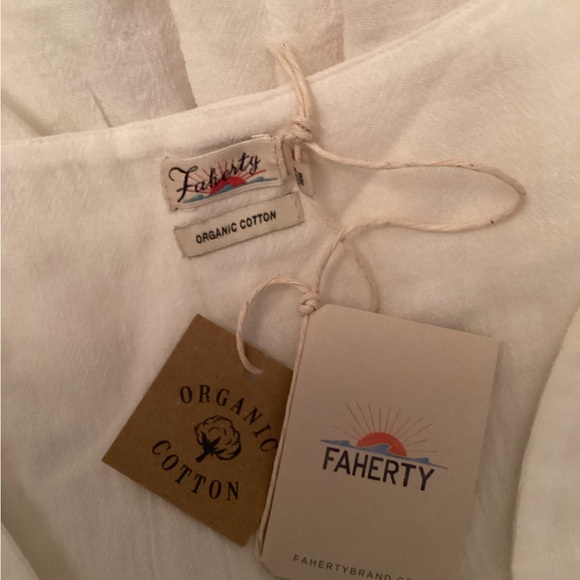 Faherty Regenerative Cotton White Peasant Blouse with Smocked Waist - Picture 4 of 4